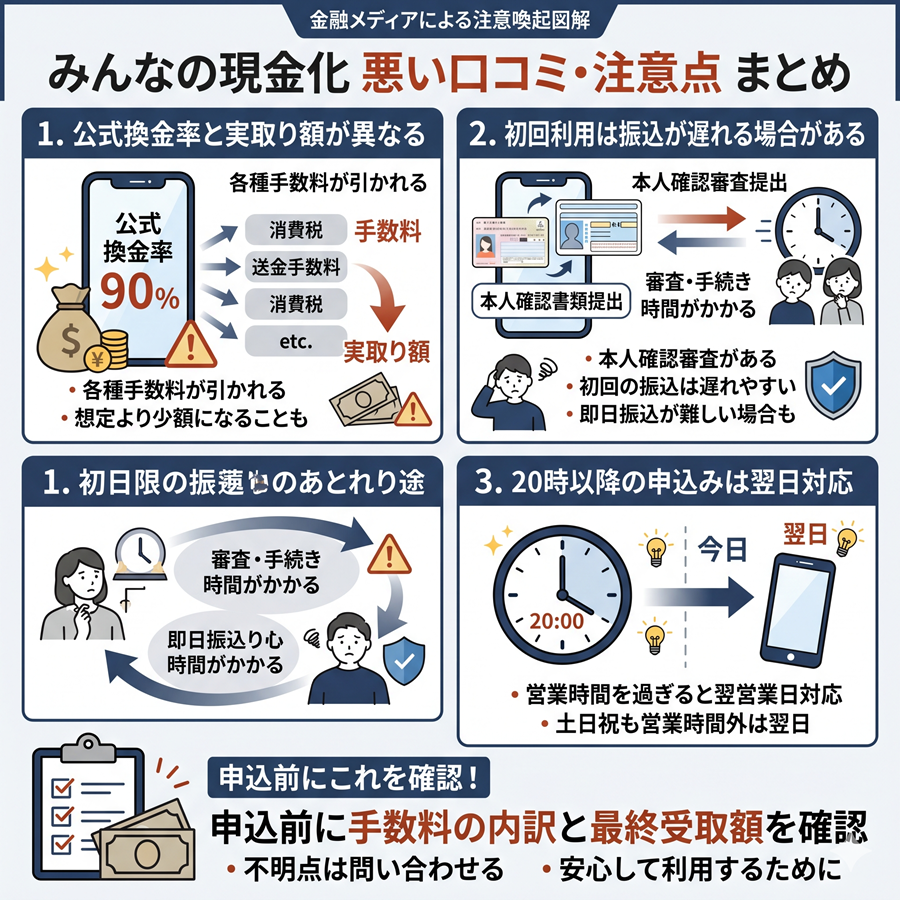 みんなの現金化の悪い口コミ・3つの注意点